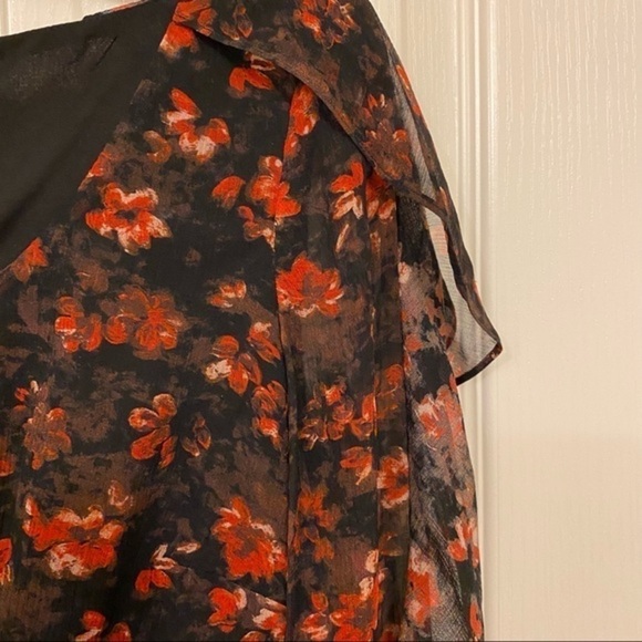RACHEL ZOE Silk Ruffle-Sleeve Floral Top in Black/Red Multi Size XS - Picture 7 of 8